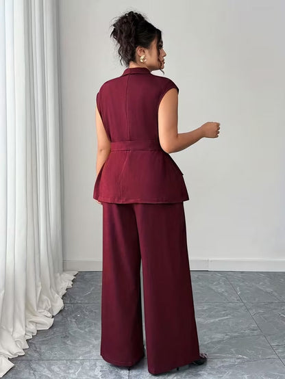 Power Style Plus Size Vest & Wide-Leg Pants Set for Work & Beyond