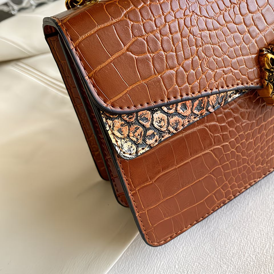Vintage Crocodile Print Crossbody Bag