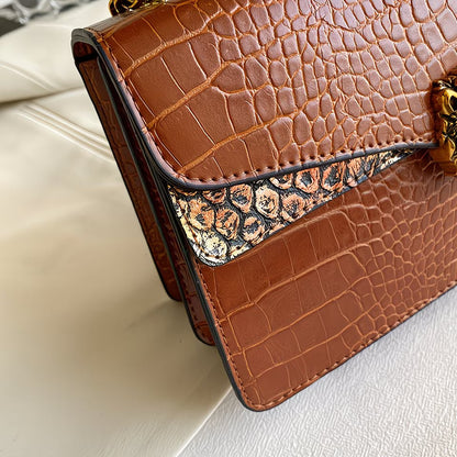 Vintage Crocodile Print Crossbody Bag