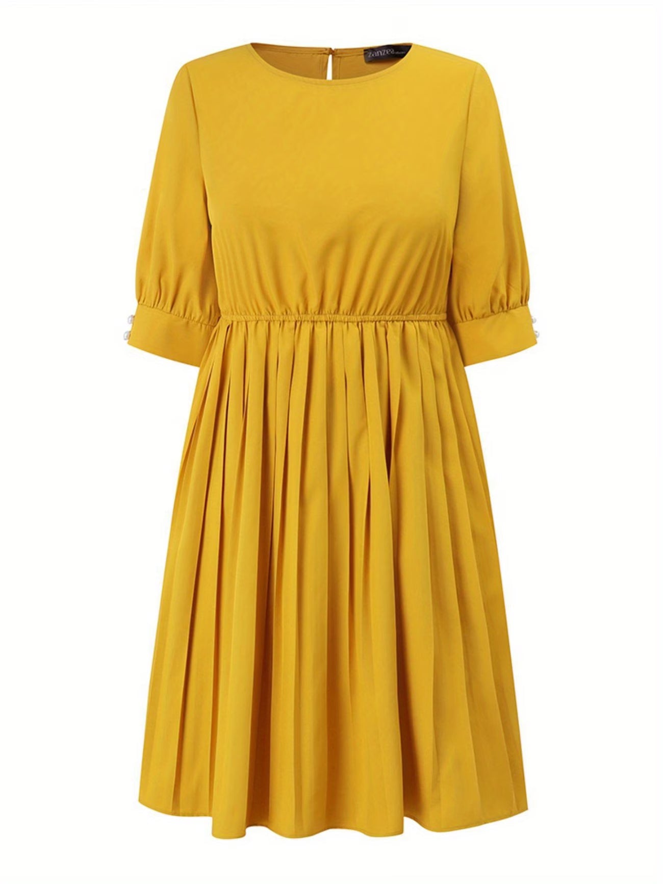 Elegant Korean Style Pleated A-Line Knee Length Dress