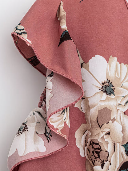 Paisley Elegance V-Neck Pleated Co-Ord Set