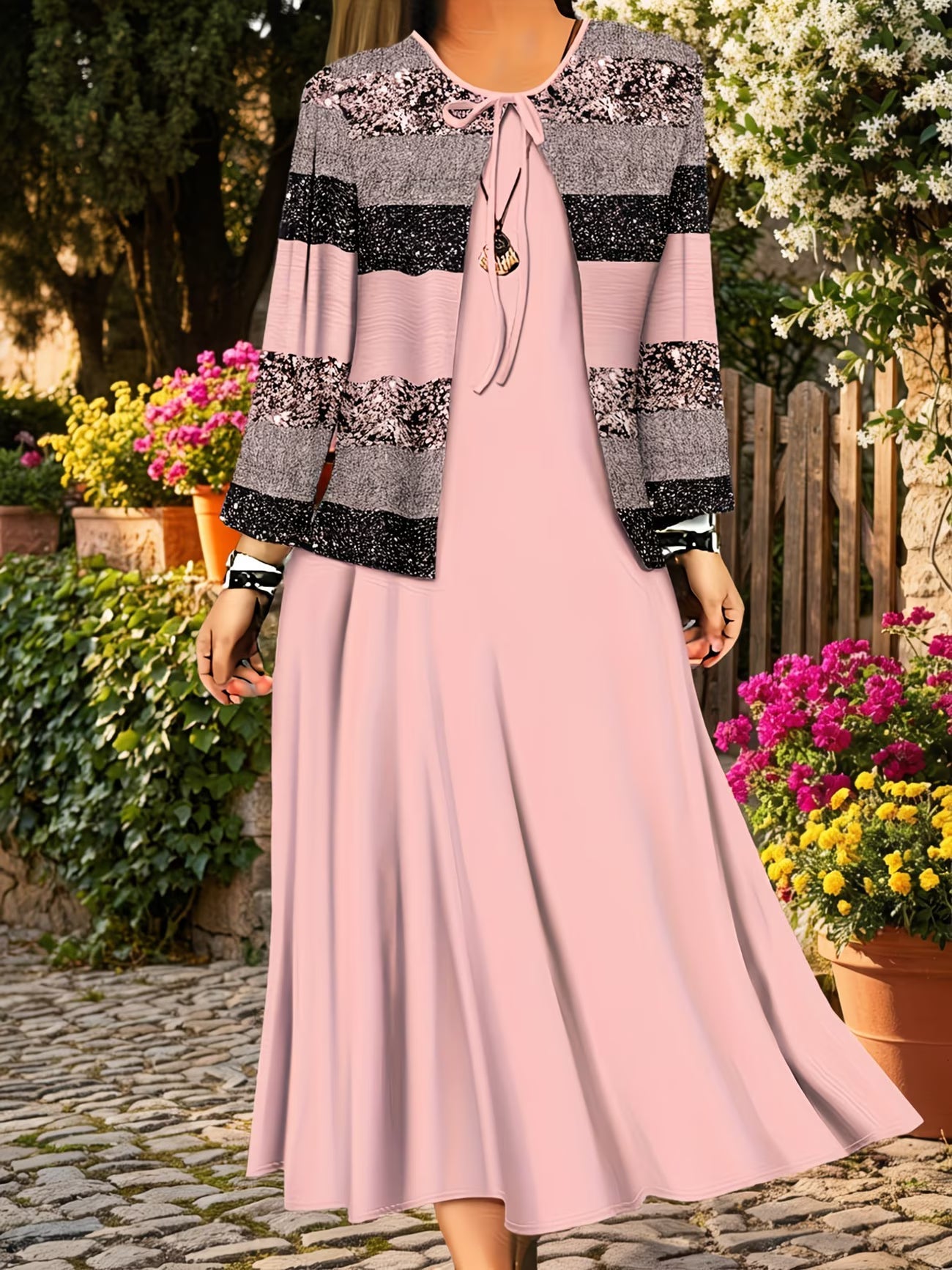 Floral Breeze Layered Dress Set with Jacket