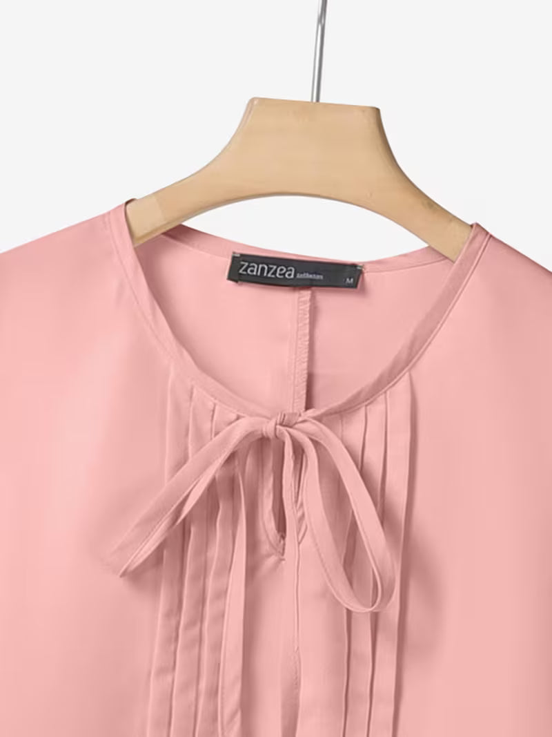 Luxe Bow-Knot Pleated Blouse & Wide-Leg Pants Co-Ord Set