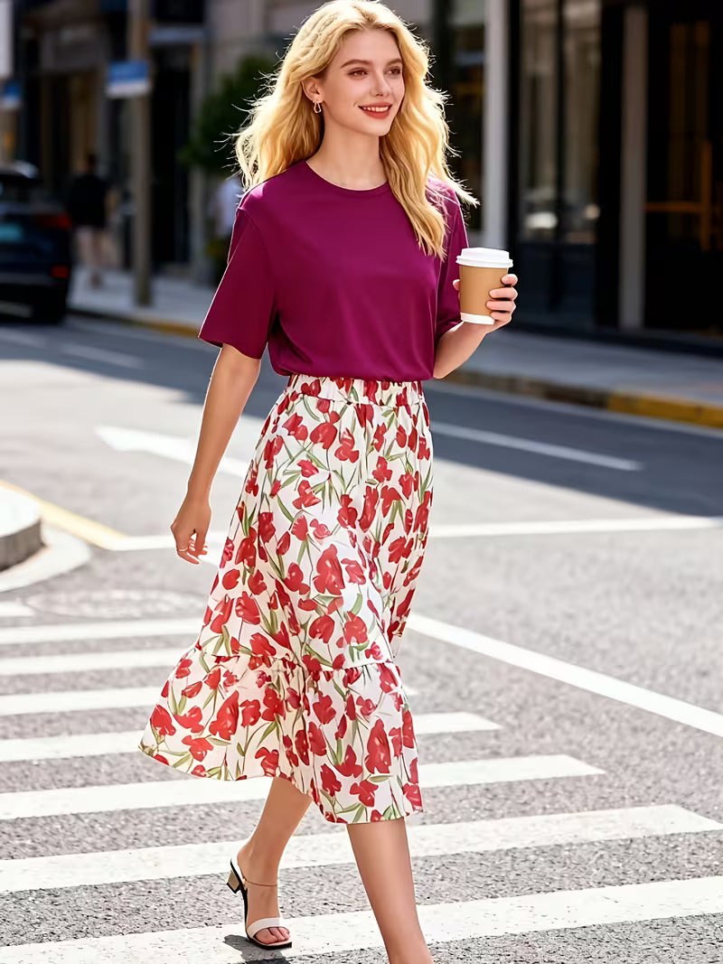 Boho Breeze Vintage Top & Printed Skirt Set