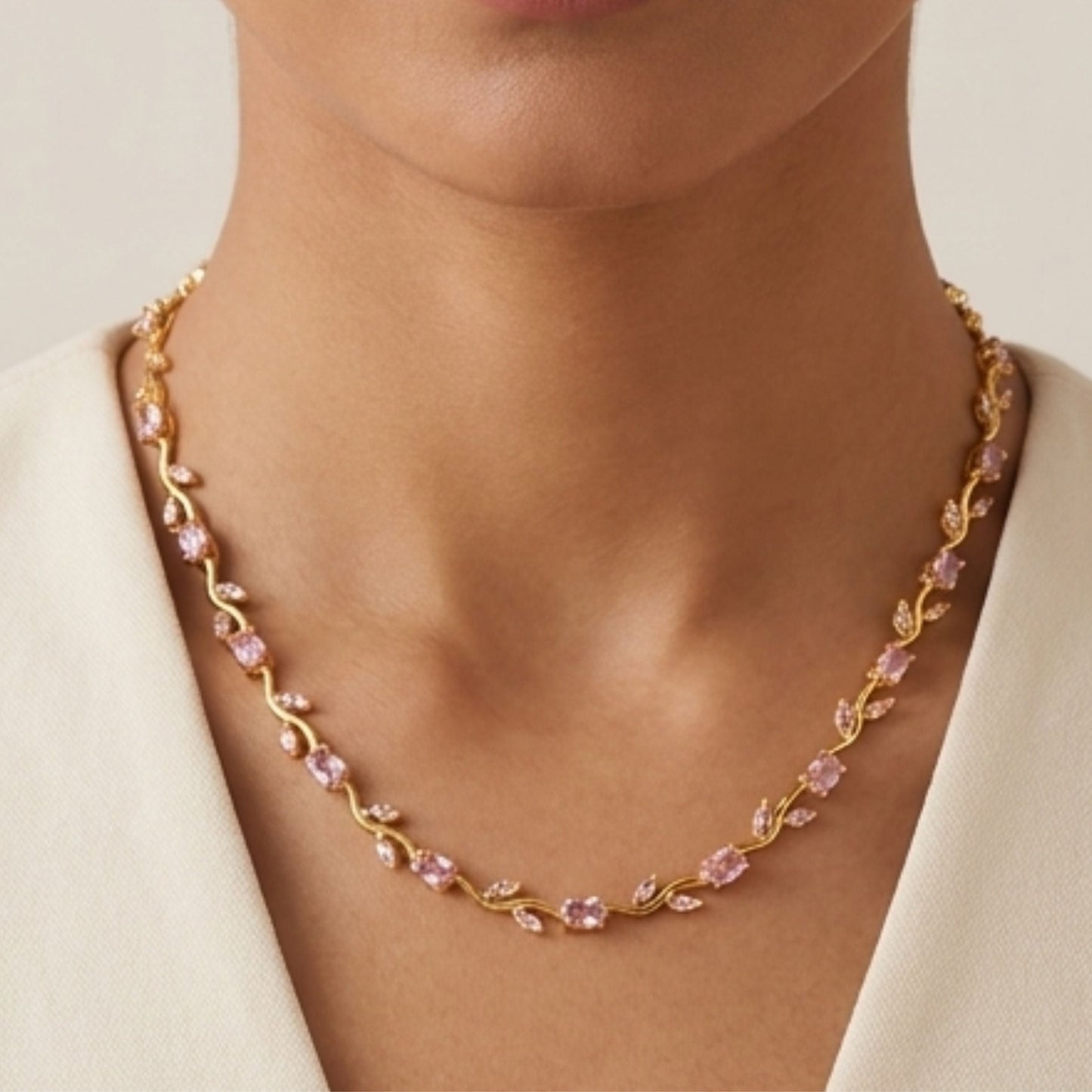 Pink Tulip Crystal Floral Necklace