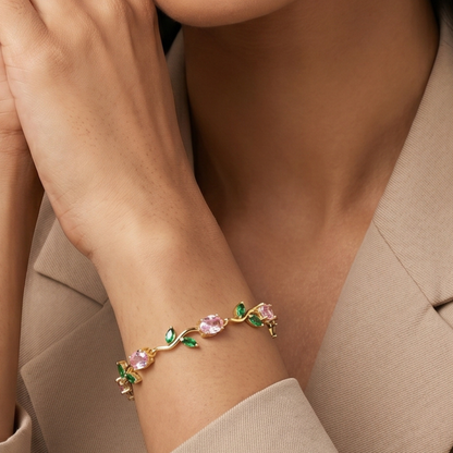 Pink Green Tulip Blossom Bracelet