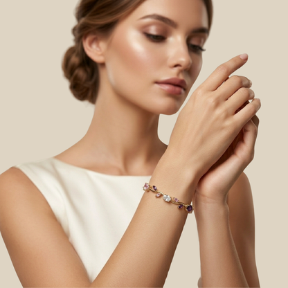 Pink Purple Tulip Crystal Bracelet