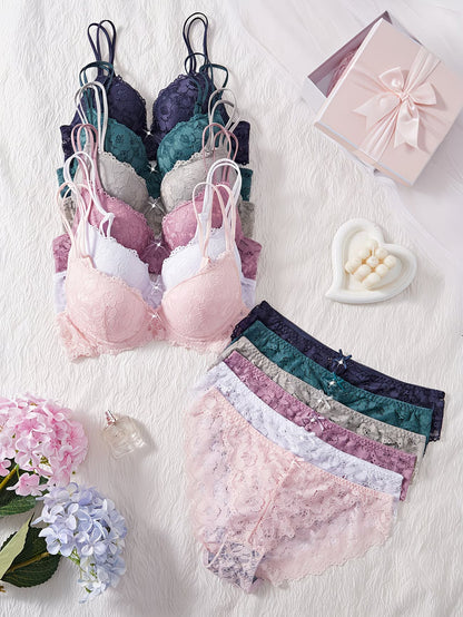 Pack of 6  Women’s Floral Lace Bra & Panty Set  Comfortable & Sexy Lingerie