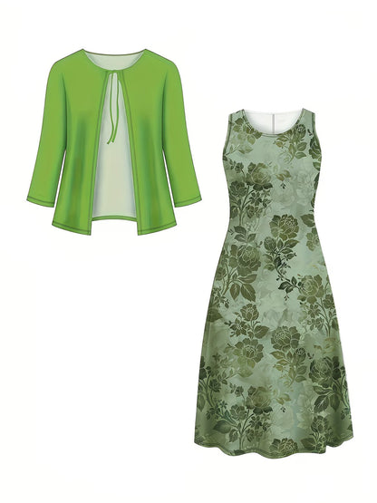 Floral Breeze Layered Dress Set with Jacket