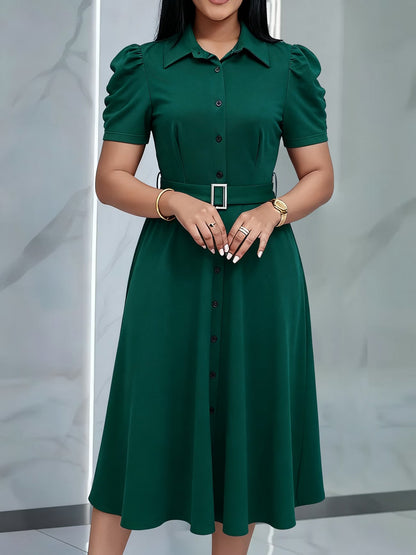 Women’s Lapel Collar Midi Dress with Tie Hem
