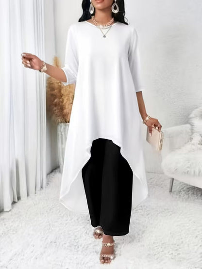 Graceful Plus Size Loose Fit Tunic with Irregular Hem Design