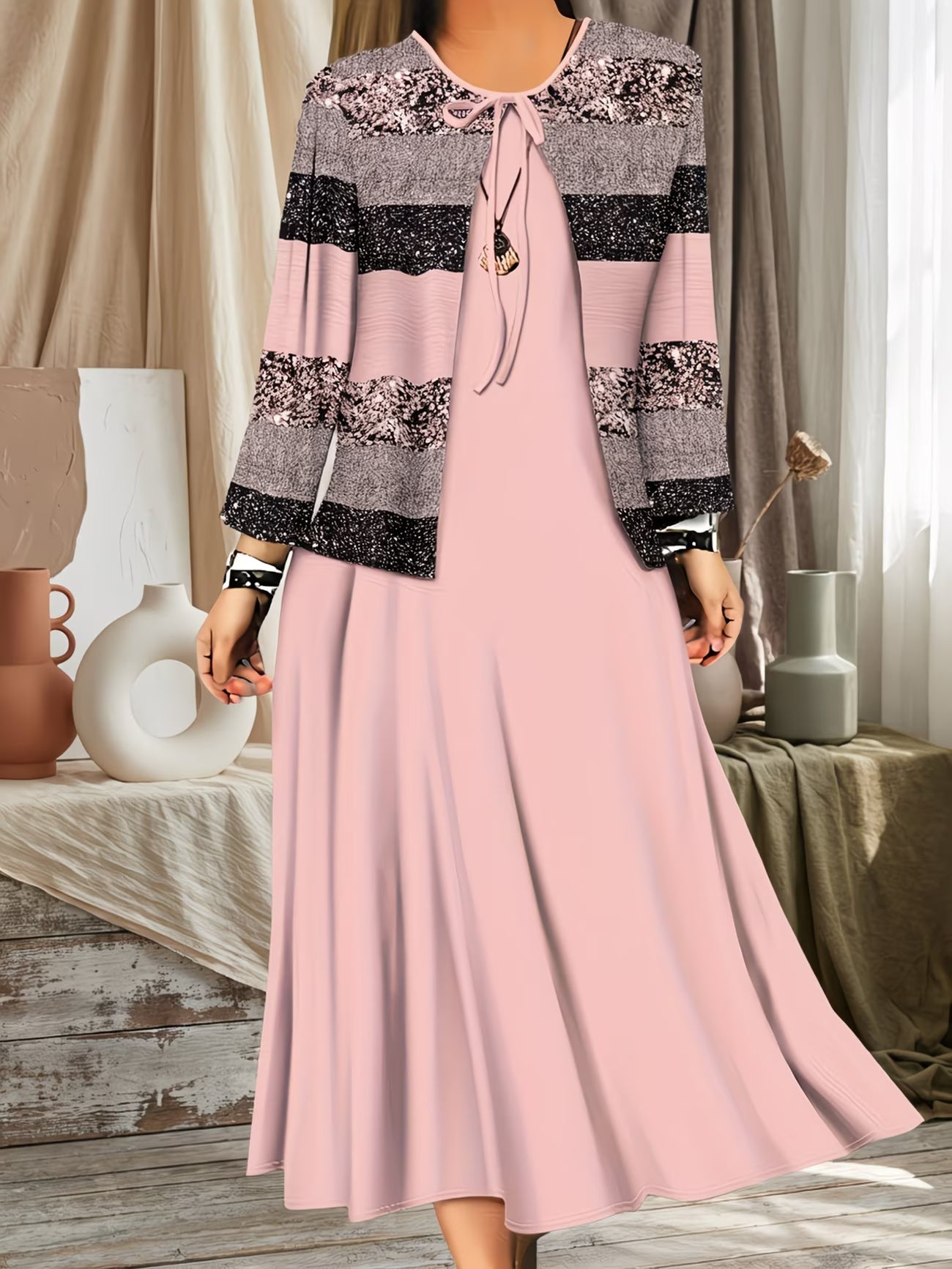 Floral Breeze Layered Dress Set with Jacket