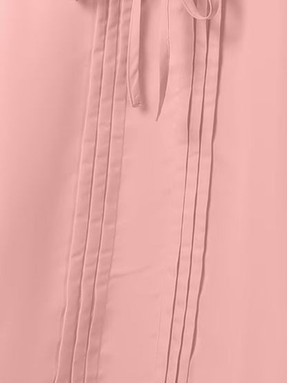 Luxe Bow-Knot Pleated Blouse & Wide-Leg Pants Co-Ord Set