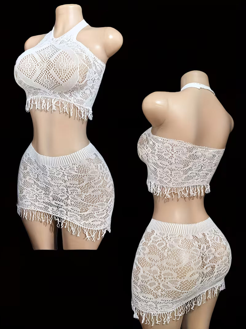 Elegant Lace & Fishnet Bodysuit Set