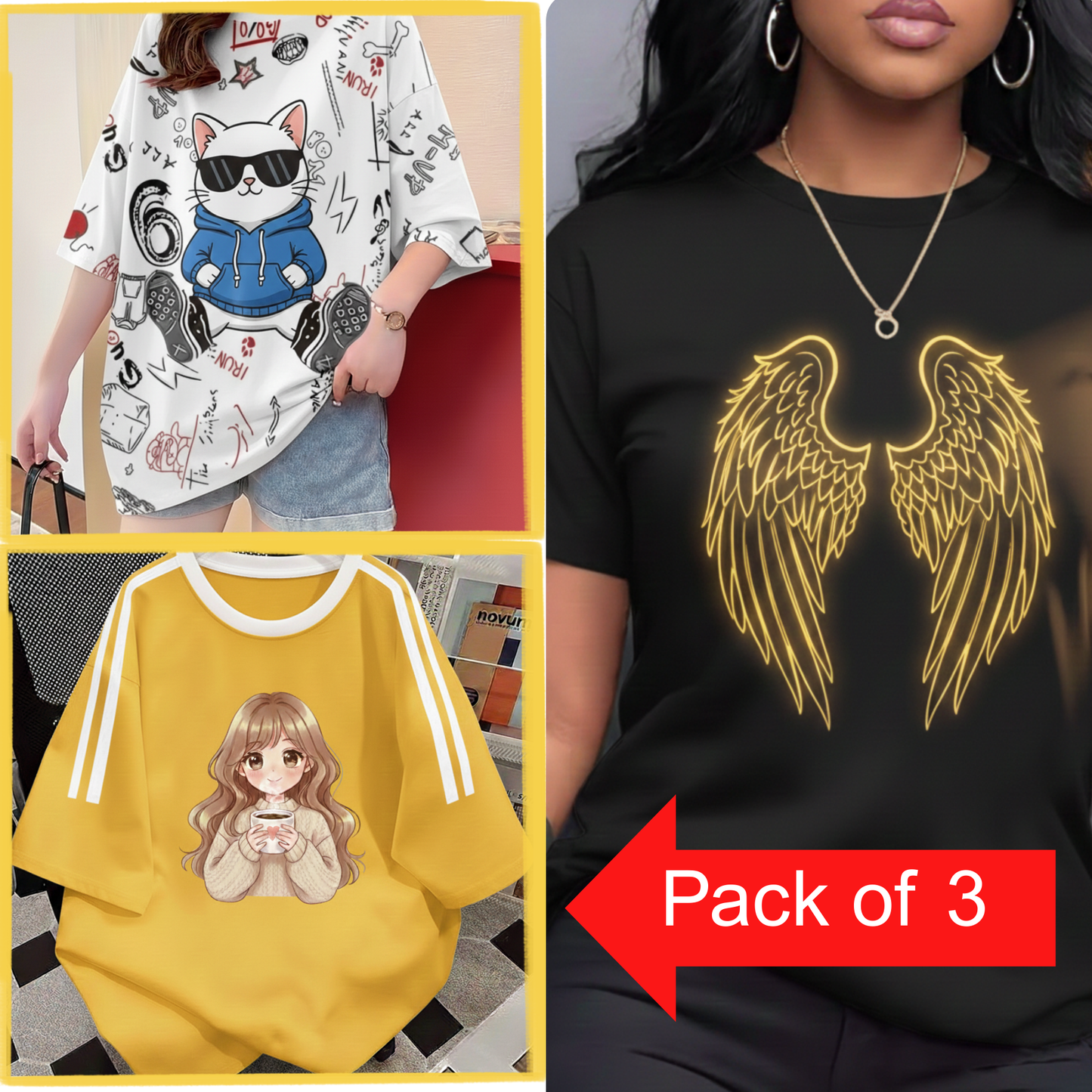 Pack of 3 Women’s Graphic Printed T-Shirts | Casual Stylish Cotton Tees