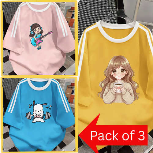 Pack of 3 Women’s Graphic Printed T-Shirts | Casual Stylish Cotton Tees