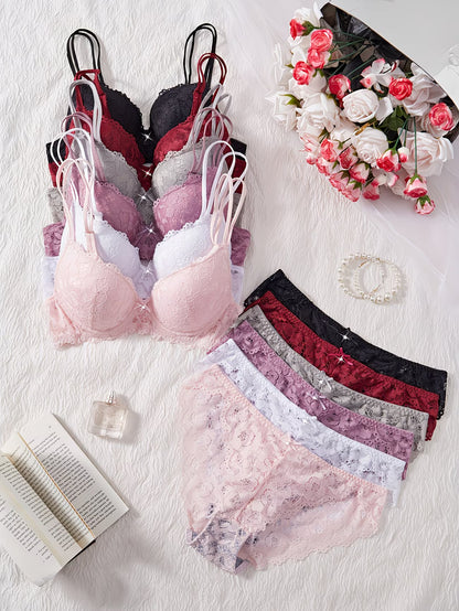 Pack of 6  Women’s Floral Lace Bra & Panty Set  Comfortable & Sexy Lingerie