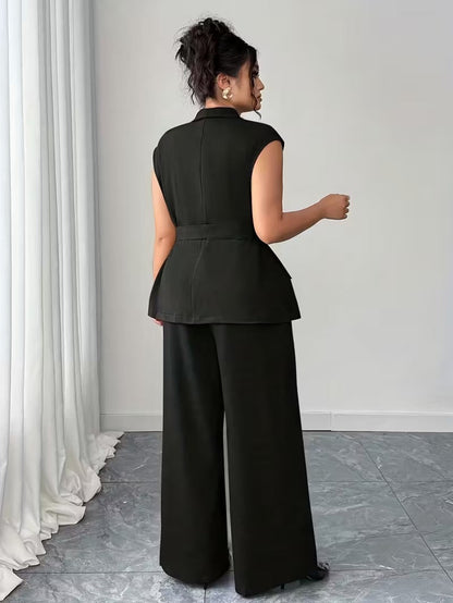 Power Style Plus Size Vest & Wide-Leg Pants Set for Work & Beyond