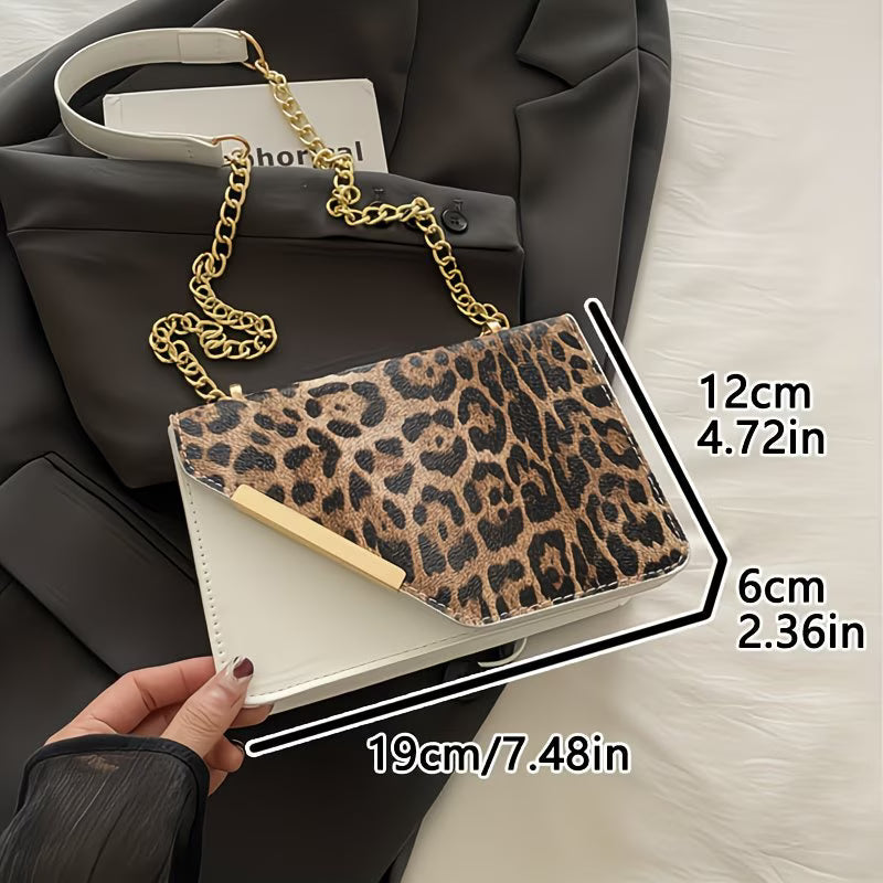 Women’s Leopard Patchwork Crossbody Bag – Magnetic Snap Vintage Shoulder Bag