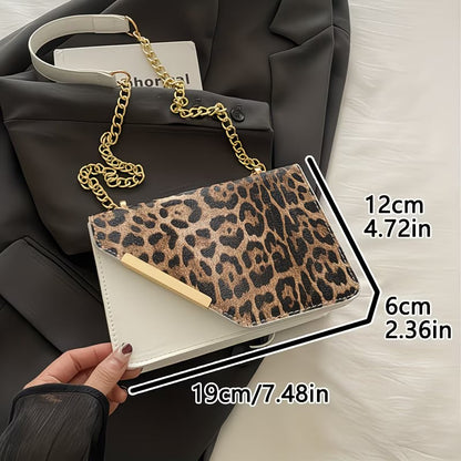 Women’s Leopard Patchwork Crossbody Bag – Magnetic Snap Vintage Shoulder Bag