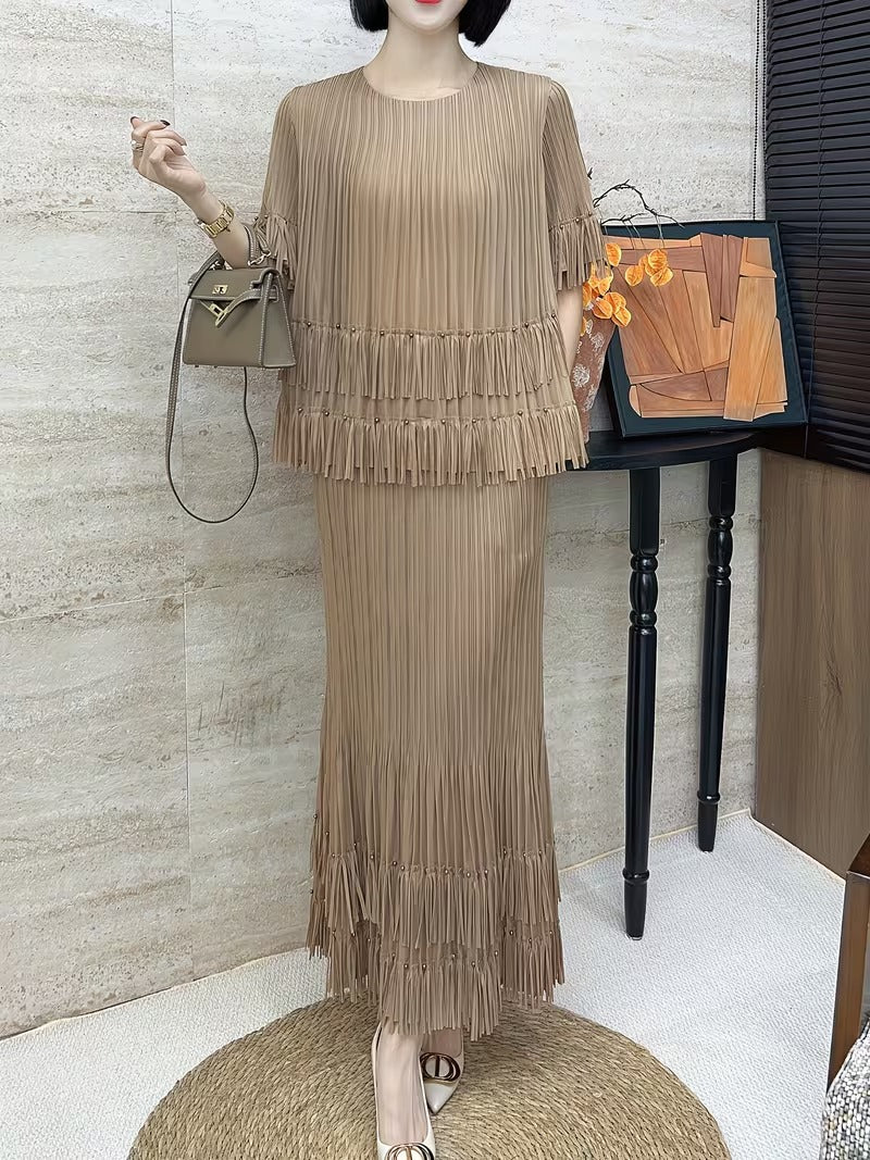 Effortless Style Plus Size Ruffle Tassel Skirt Co-Ord Set
