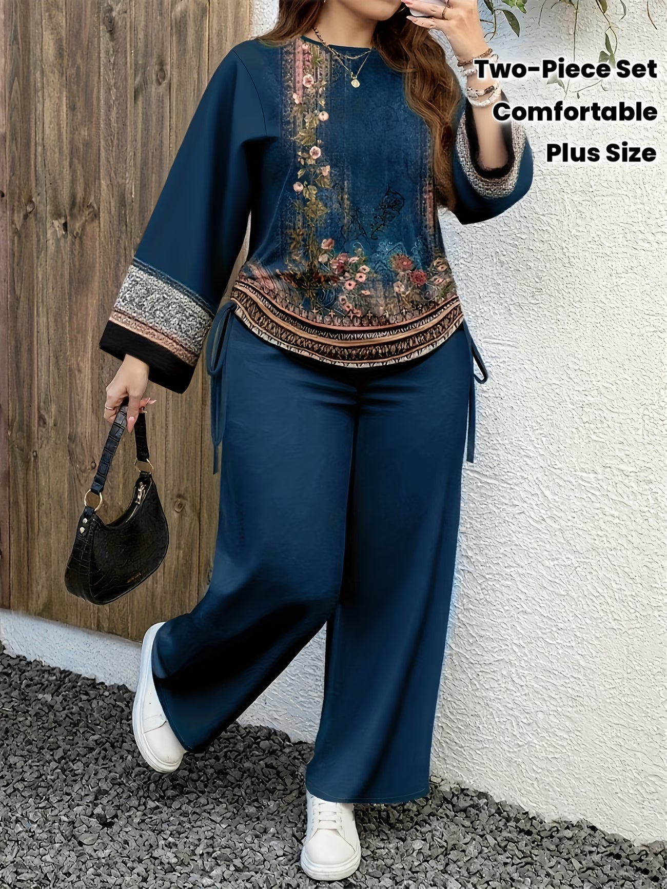 Plus-Size Vintage Print Two-Piece Set