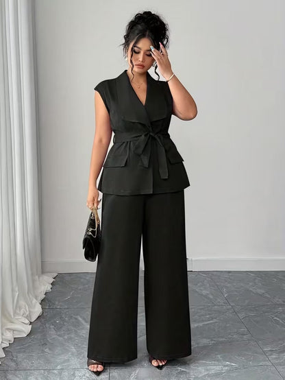 Power Style Plus Size Vest & Wide-Leg Pants Set for Work & Beyond