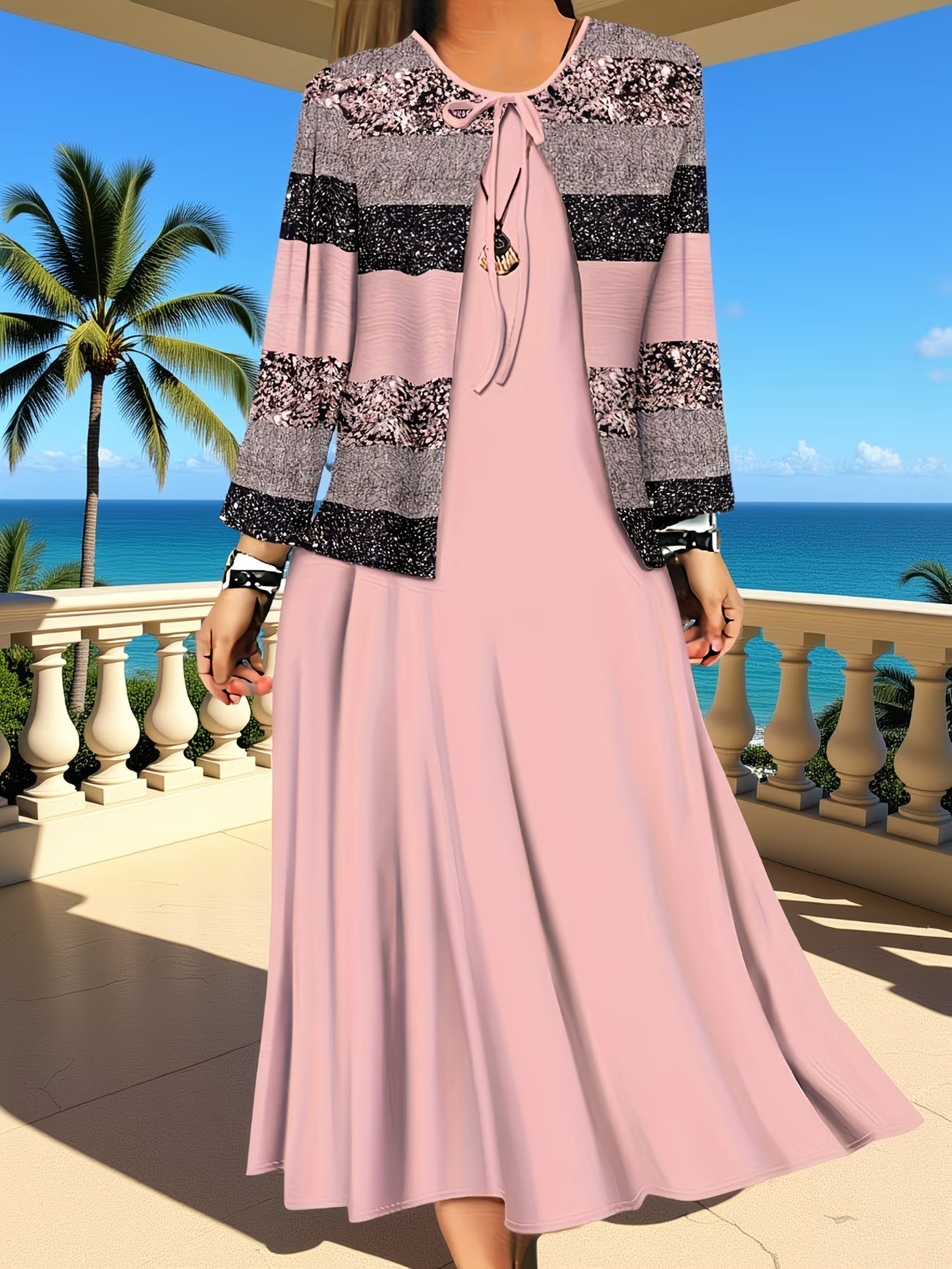 Floral Breeze Layered Dress Set with Jacket