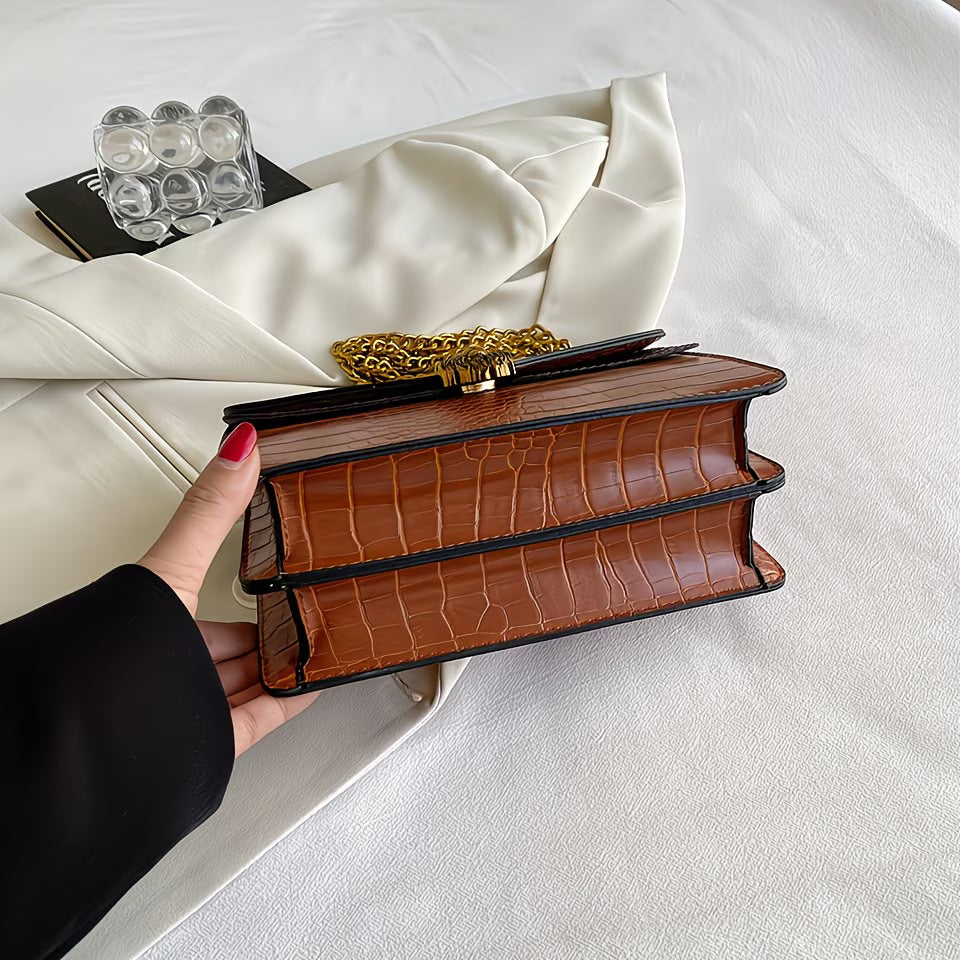 Vintage Crocodile Print Crossbody Bag