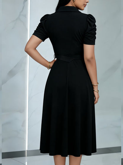 Women’s Lapel Collar Midi Dress with Tie Hem