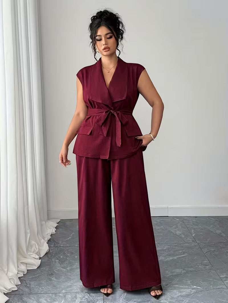 Power Style Plus Size Vest & Wide-Leg Pants Set for Work & Beyond