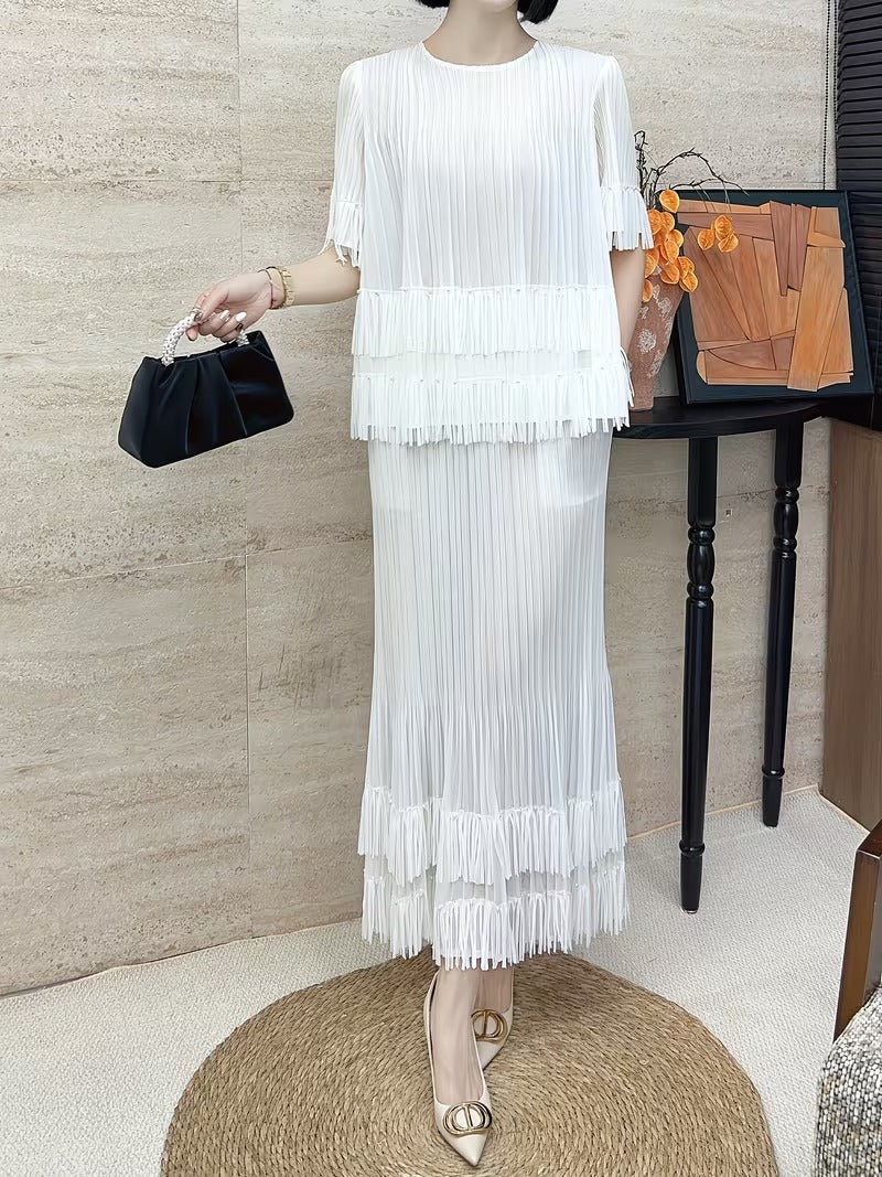 Effortless Style Plus Size Ruffle Tassel Skirt Co-Ord Set