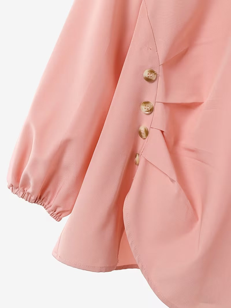 Sophisticated Button Detail Pleated Top & Skirt Co-Ord