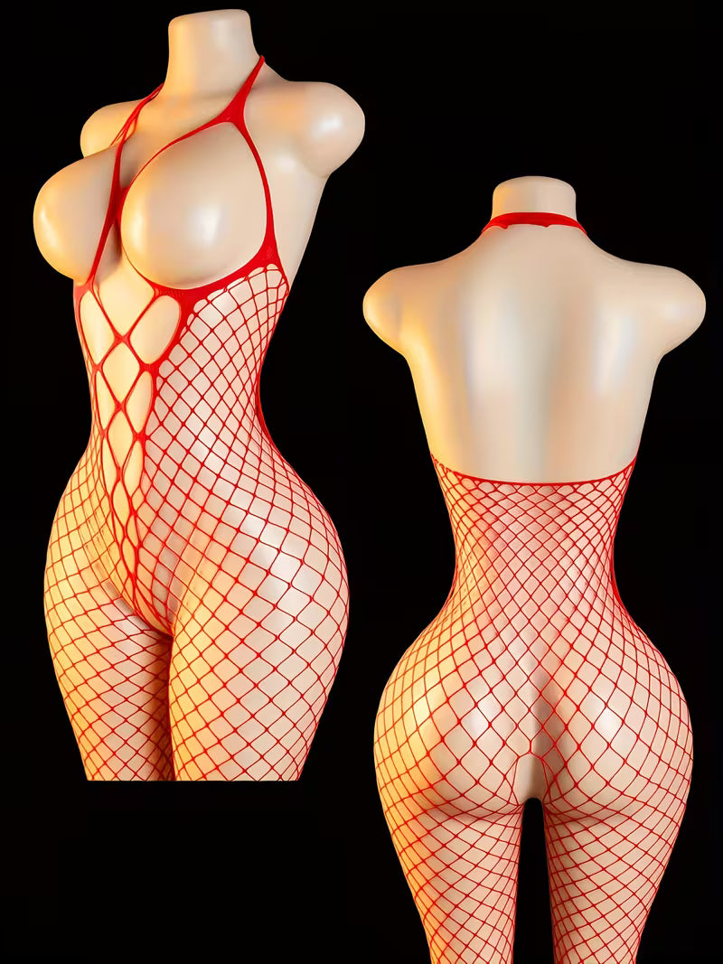 Elegant Lace & Fishnet Bodysuit Set