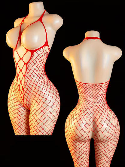 Elegant Lace & Fishnet Bodysuit Set