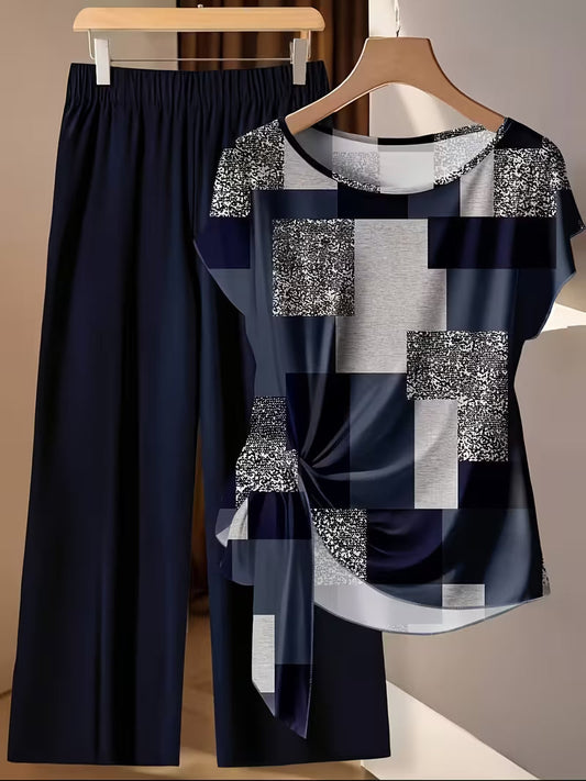 Artistic Vintage Print Two-Piece Outfit