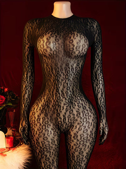 Elegant Lace & Fishnet Bodysuit Set