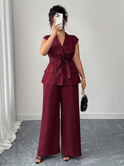 Power Style Plus Size Vest & Wide-Leg Pants Set for Work & Beyond