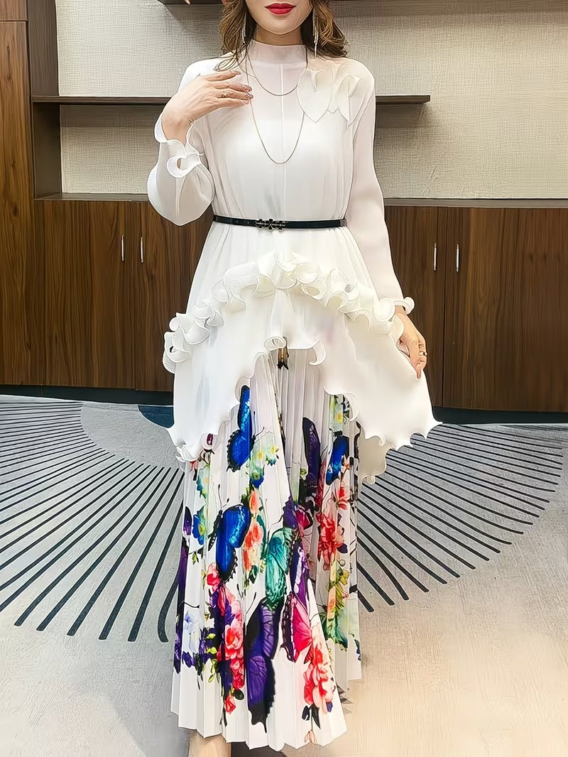 Modest Luxe Plus Size Ruffle Edge Pleated Co-Ord Set