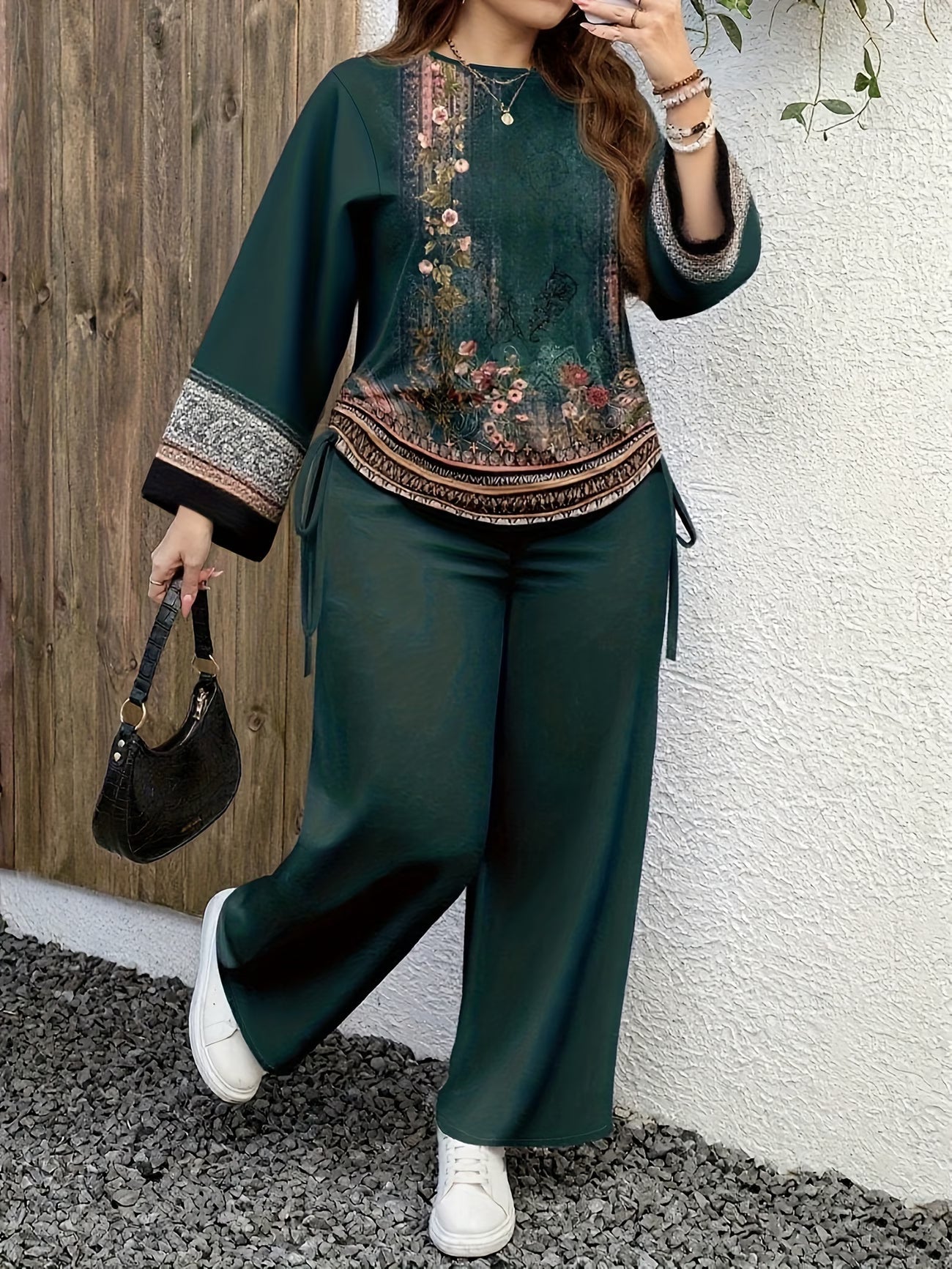 Plus-Size Vintage Print Two-Piece Set