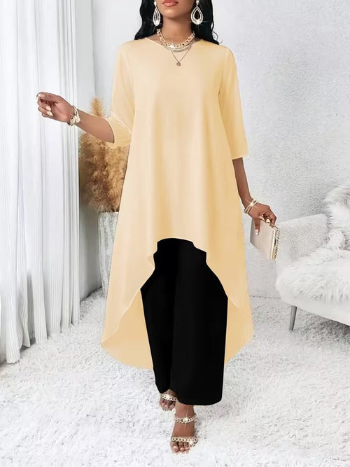 Graceful Plus Size Loose Fit Tunic with Irregular Hem Design