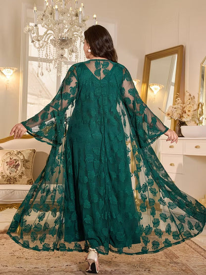 Luxury Plus Size Lace Cardigan with Lotus Sleeves & Elegant Maxi Dress