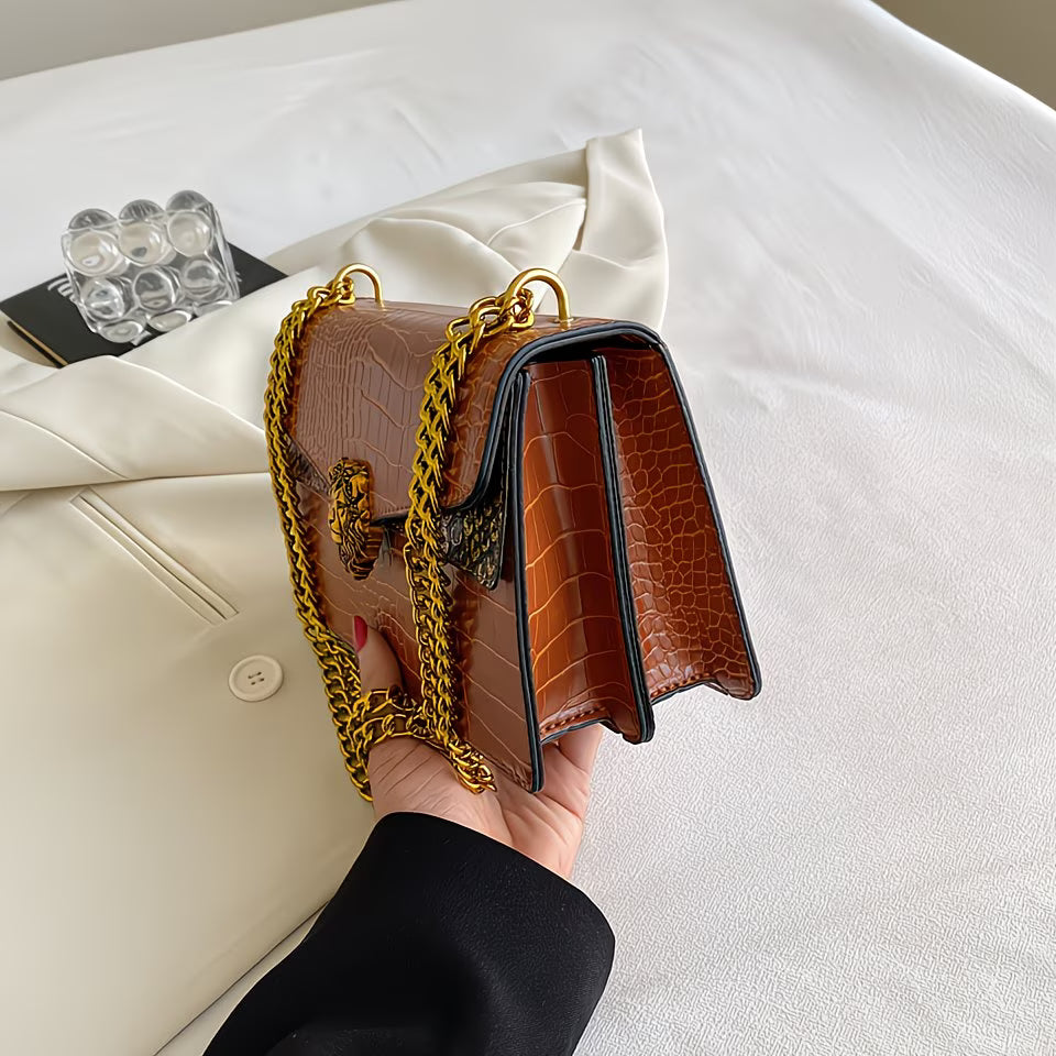 Vintage Crocodile Print Crossbody Bag