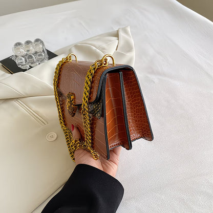 Vintage Crocodile Print Crossbody Bag