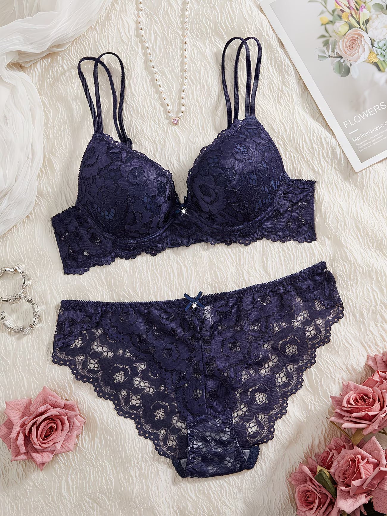 Pack of 6  Women’s Floral Lace Bra & Panty Set  Comfortable & Sexy Lingerie