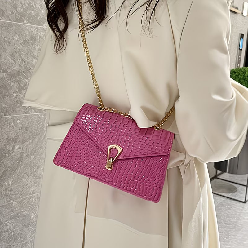 Pink Snake Print & Black Croc Crossbody Bag