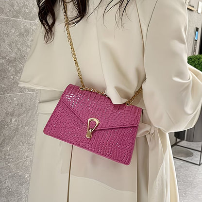 Pink Snake Print & Black Croc Crossbody Bag