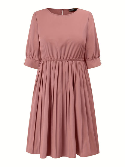 Elegant Korean Style Pleated A-Line Knee Length Dress