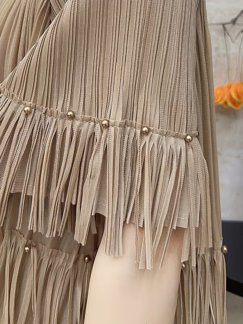 Effortless Style Plus Size Ruffle Tassel Skirt Co-Ord Set