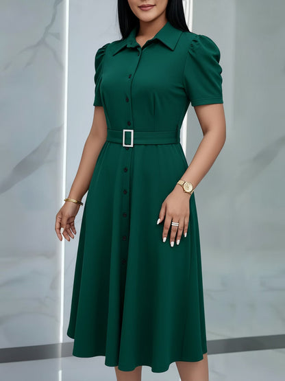 Women’s Lapel Collar Midi Dress with Tie Hem